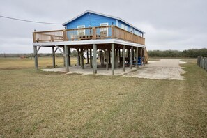 View from the backyard showing parking