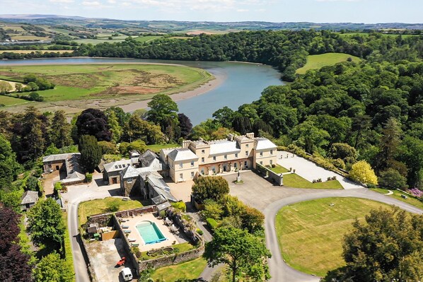 The river and swimming pool at Cornish Castle, Cornwall