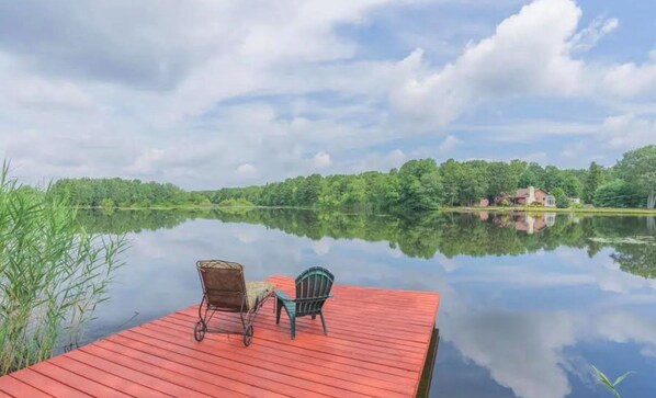 Private lakefront pier; fishing is allowed