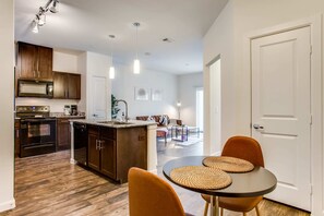 Living, dining, kitchen area