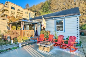 Exterior | Single-Story Home | Patio w/ Fire Pit | Deck w/ Gas Grill
