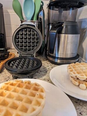 Start the day with some homemade waffles. We can even share our favorite recipe!