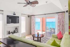 Relax and rejuvenate in the cozy living room with amazing Atlantic Ocean views.