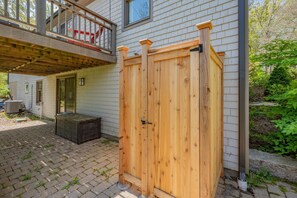 Brand-new outdoor shower—perfect for rinsing off after a beach day