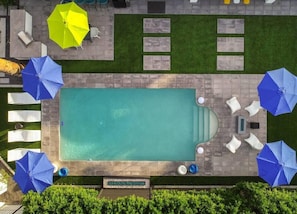 Birds eye view of the huge backyard Oasis!