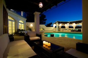 Pool terrace at night