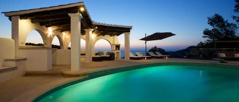 Pool terrace at dusk