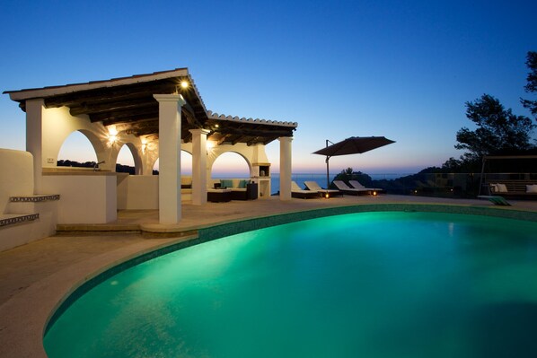 Pool terrace at dusk