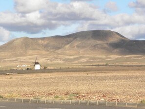 Mountain and windmill from patio