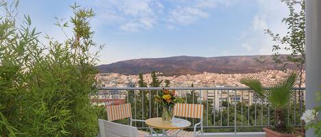The terrace: East side view. Athens and Ymittos mountain.