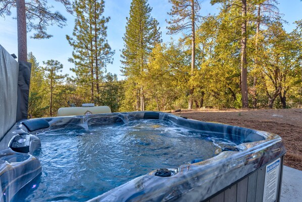 Enjoy a private soak in this huge spa!