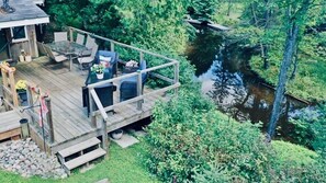 Deck with ravine and river views