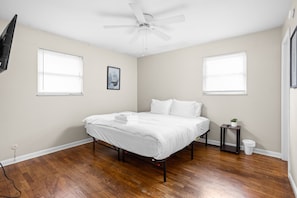 Wake up in the bedroom of your dreams with natural light, cool air, and high-quality linens.