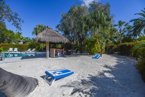 test your skill at beach cornhole