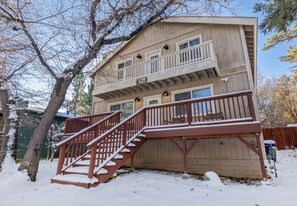 Cabin when there is snow on the ground.