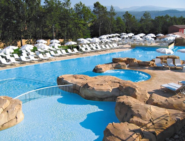 The large and luxurious outdoor pool is perfect for families.