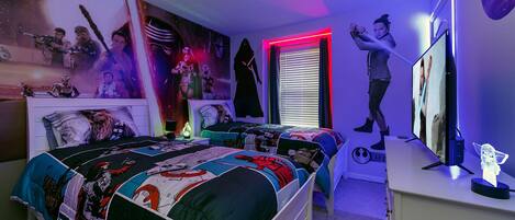 Star Wars-themed bedroom, smart TV.
The Force is Strong with this One!
