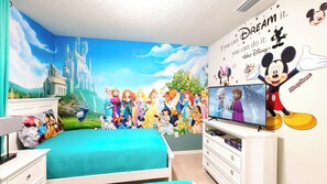 Enchanting Disney-Themed Bedroom with 2 Twin Beds and Smart TV