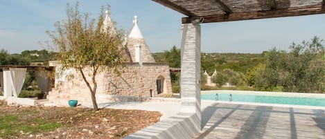 Views of the trulli from the pool area