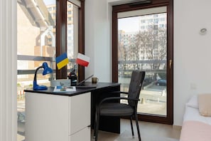 Desk with chair for remote work.