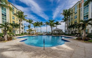 Building 1 heated pool and hot tub on intercoastal marina