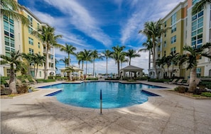 Building 1 heated pool and hot tub on intercoastal marina