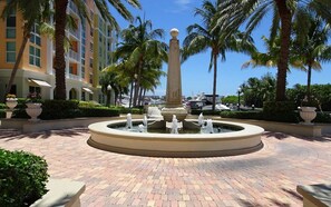 Common area fountain on marina