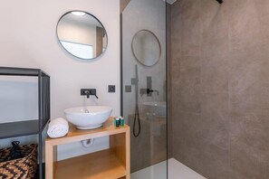 Modern bathroom with walk-in shower