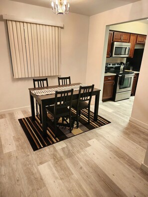 Dining Room with pull out table wings and great work remote space