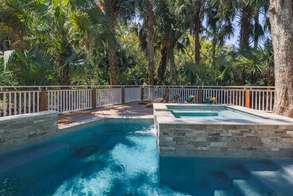 Nature's Haven features a private pool, hot tub and spacious deck.