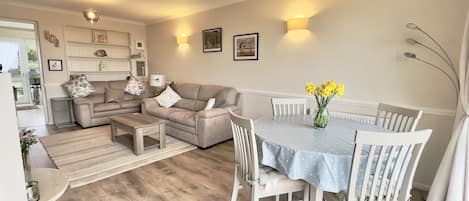 Dining and living room areas of 36 Egerton Road Holiday Cottage, Padstow, North Cornwall