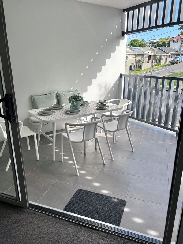 Sunlit balcony view from loungeroom
