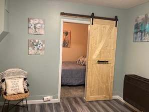 View into bedroom from living room.