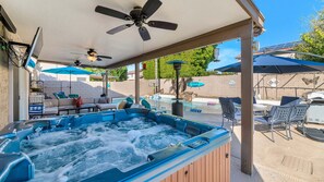 Enjoy sitting in the hot tub watching your favorite TV show on smart/direct TV.