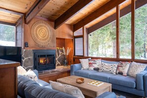 Cozy Living Room with Extra Large Sofas, Gas Fireplace and Apple TV