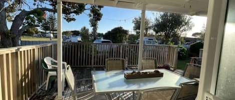 Covered deck overlooking Waipu Cove Campground