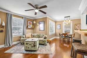 Living and dining rooms are designed to be respectfully lived in.