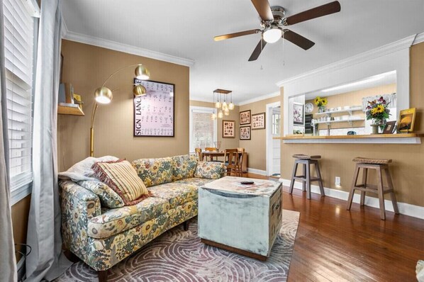 Living and dining rooms are designed to be respectfully lived in.