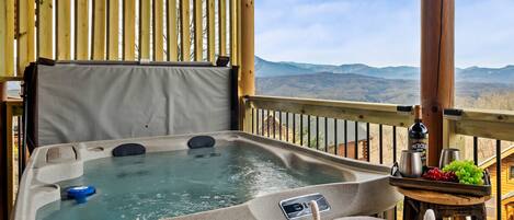 Indulge int he NEW Hot Tub while taking in the Great Smoky Mountains. 