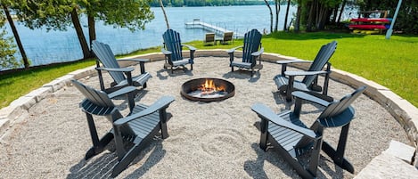 Chicory Lake House is a premiere Door County vacation rental on Kangaroo Lake with kayaks, paddleboards, a game room, and a huge lakeside bonfire pit.