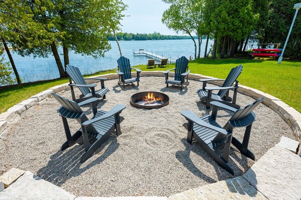 Chicory Lake House is a premiere Door County vacation rental on Kangaroo Lake with kayaks, paddleboards, a game room, and a huge lakeside bonfire pit.