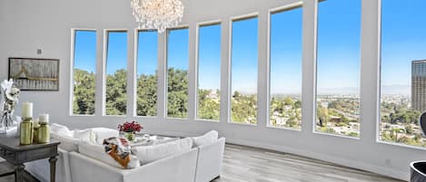 Living Room with City and Mountain Views