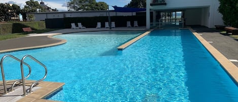 Heated lap pool with adjacent gym