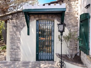 Front door to stone entrance hall