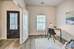 Front Entrance | Office w/ Laptop-Friendly Workspace | Full Sleeper Sofa