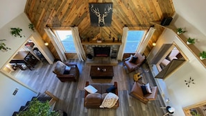 View of living room from upper bedroom.