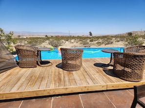16 x32 foot pool is open year-round,  the hot tub is more suitable for winter