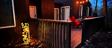 Back deck with lights and chiminea 