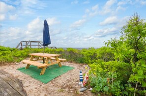 Enjoy your breakfast, lunch or dinner sitting at the picnic table by the water with the ocean air.