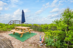 Enjoy your breakfast, lunch or dinner sitting at the picnic table by the water with the ocean air.
